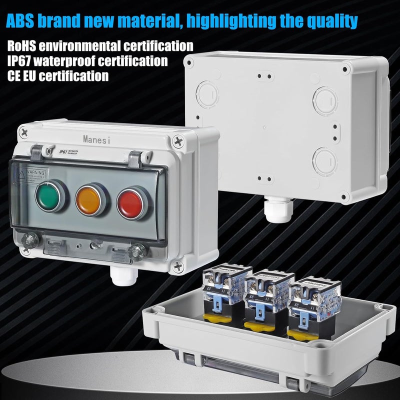 Manesi Push Button Switch IP67 Outdoor Waterproof Button Switch Box Green/Yellow/Red Instantaneous Button Switch with Protective Cover Anti-Misoperation Switch - Image 4